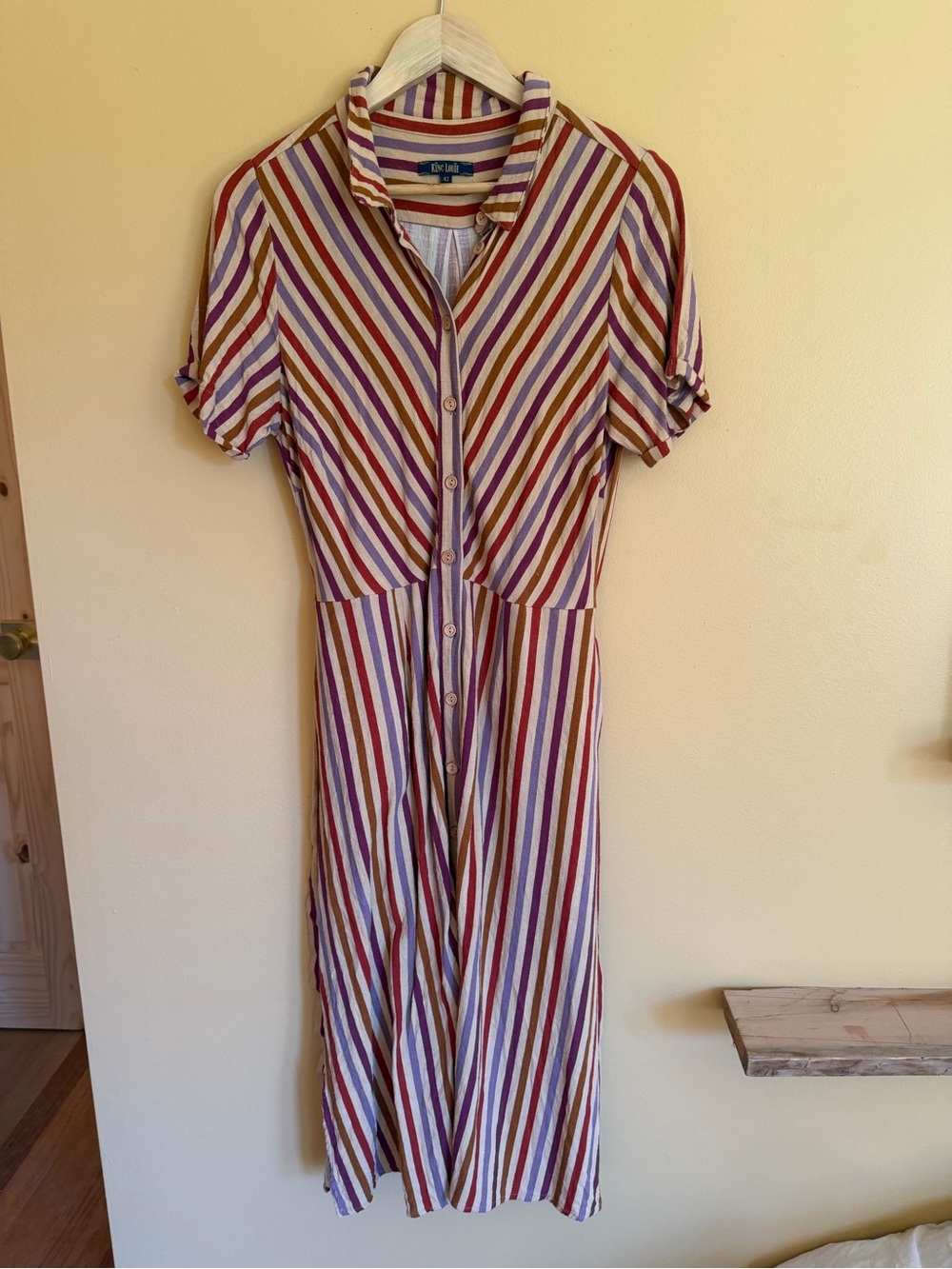 Striped Button-Front Maxi Dress in Cream, Red & Purple